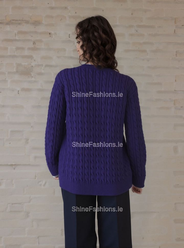Purple Round Neck Cable Knit Jumper