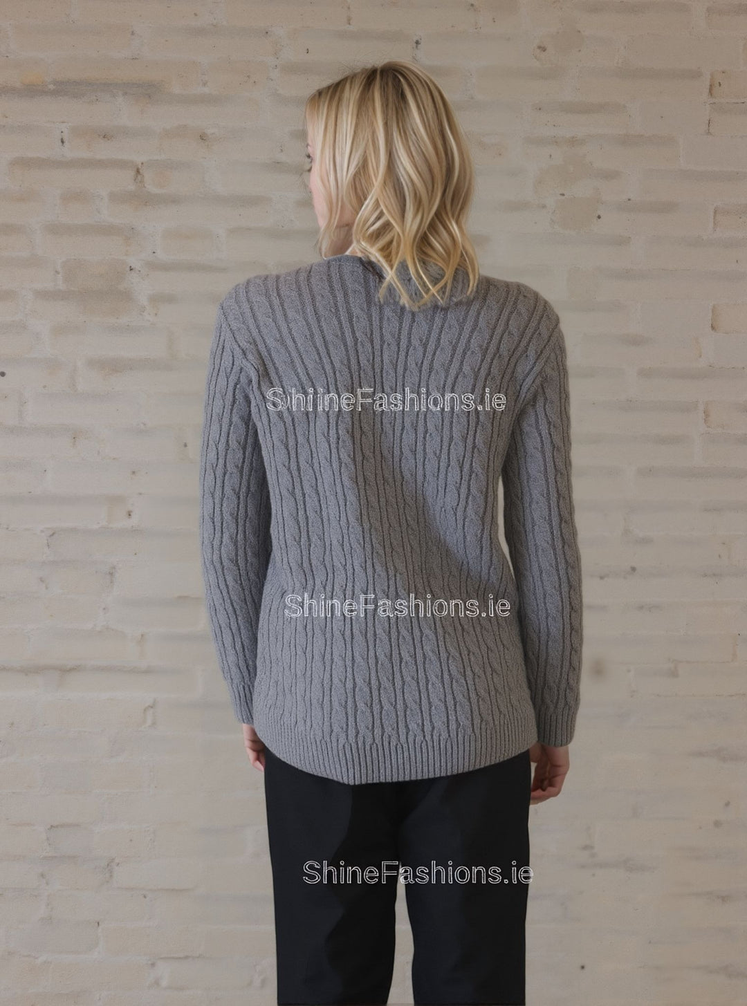 Grey V-Neck Cable Knit Jumper