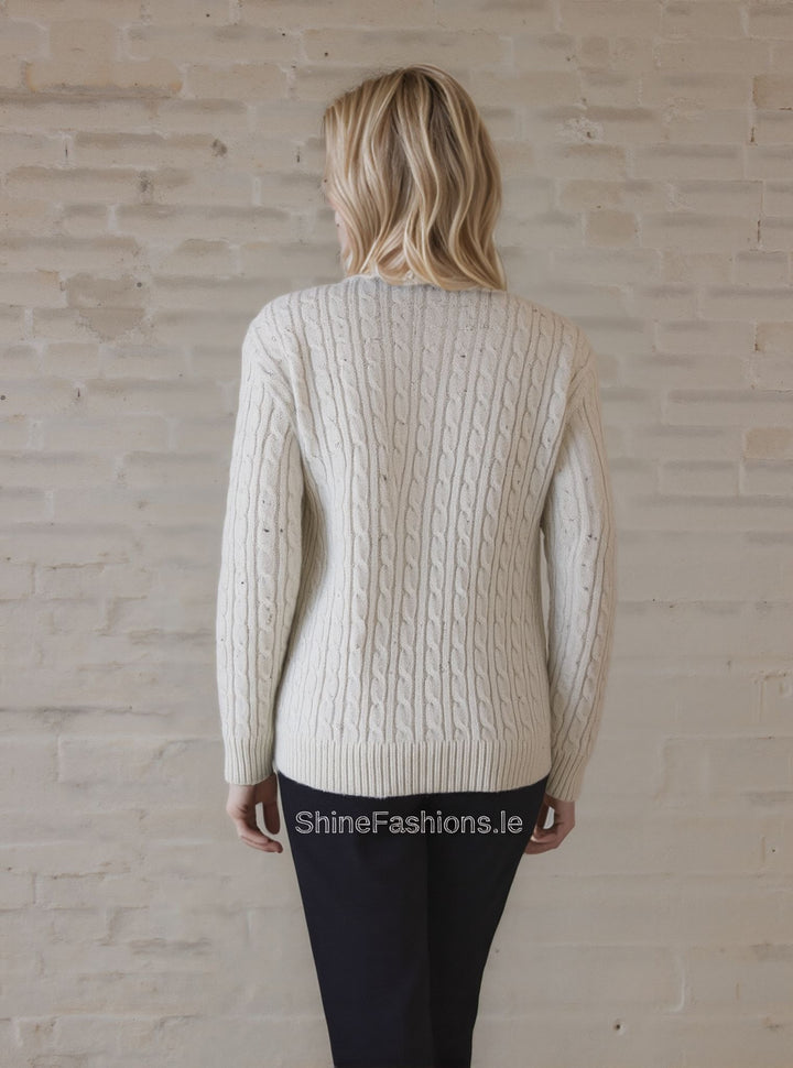 Cream V-Neck Cable Knit Jumper