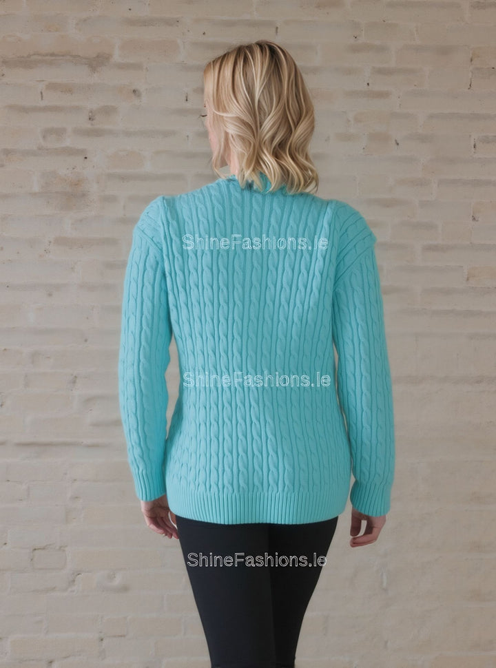 Turquoise V-Neck Cable Knit Jumper