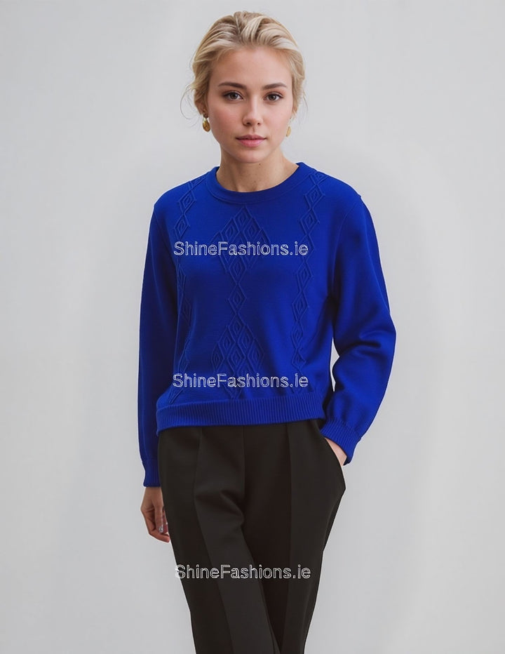 Royal Blue Round Neck Diamond Design Jumper