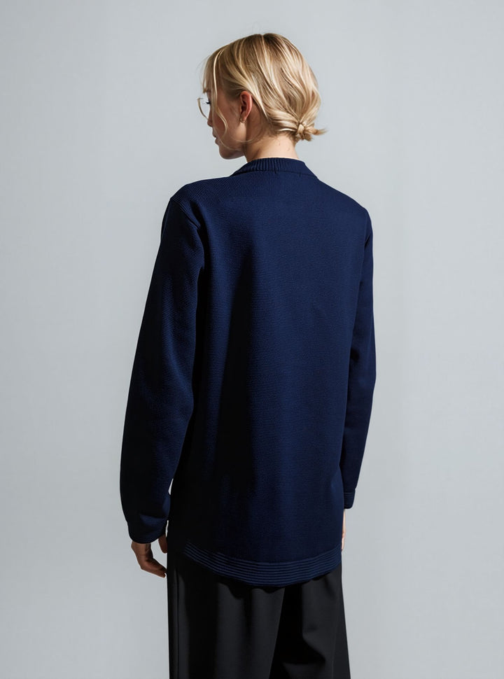 Navy Round Neck Button Pocket Cardigan