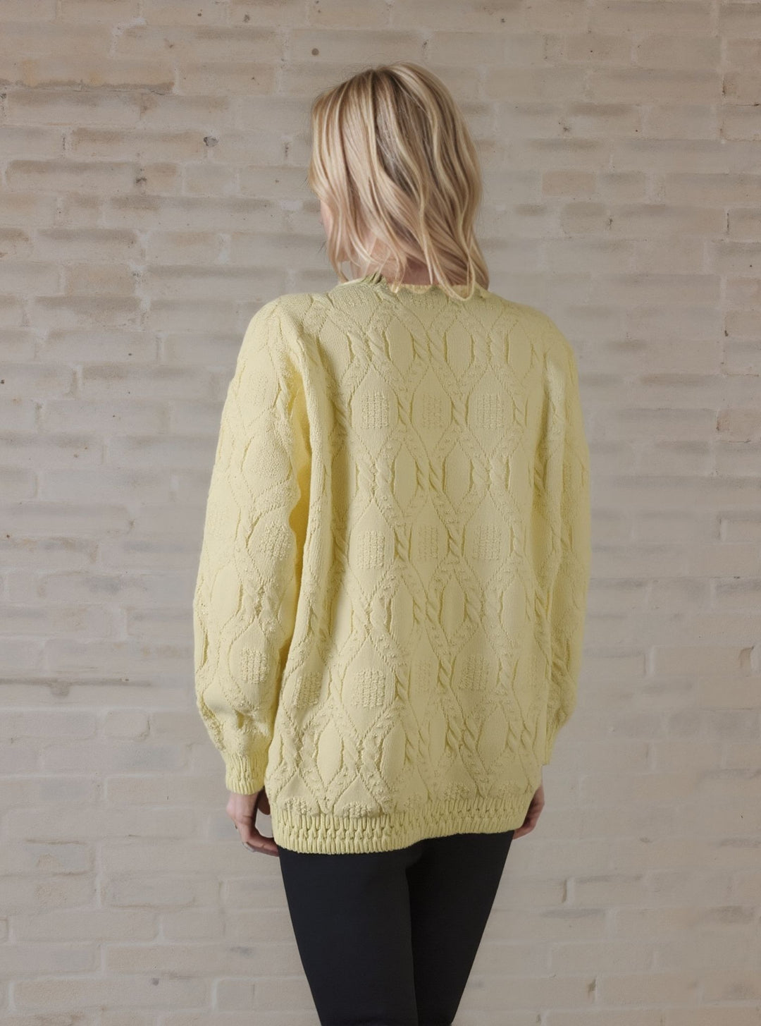 Yellow Diamond Design Button Up Pockets Cardigan