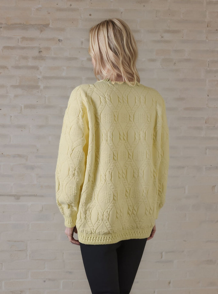 Yellow Diamond Design Button Up Pockets Cardigan