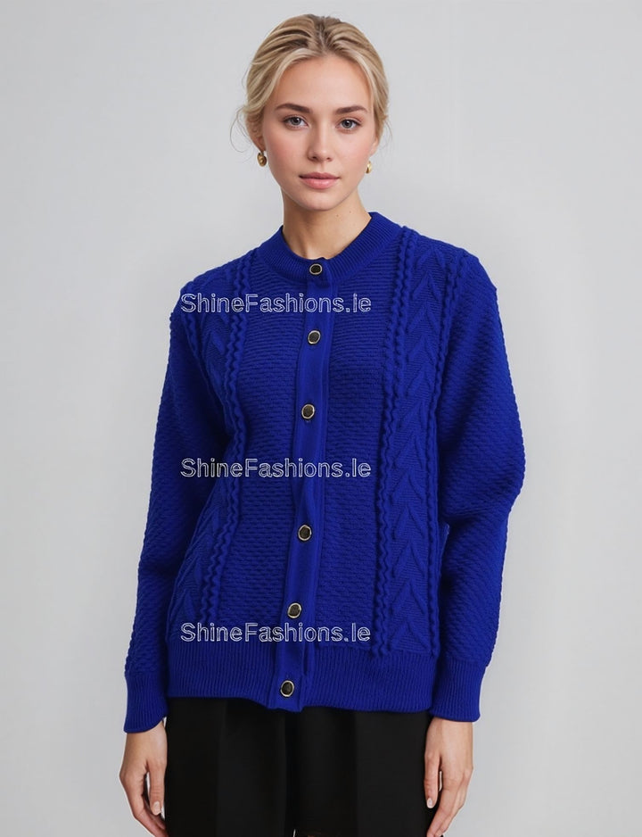 Royal Blue Button Up Design Cardigan