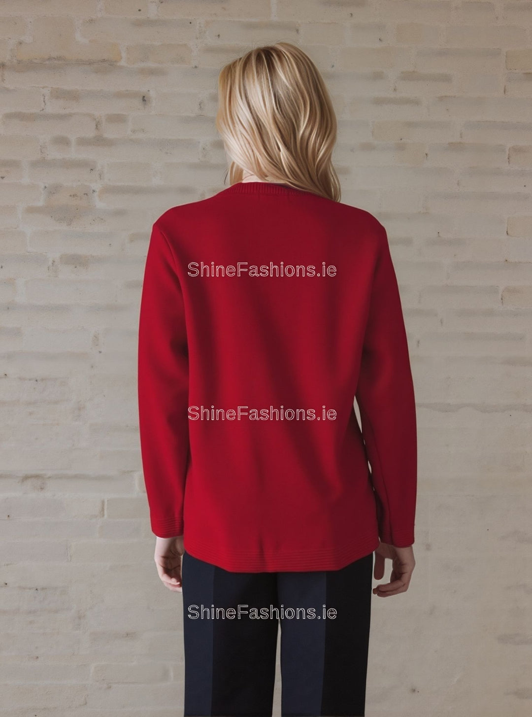Red Round Neck Button Cardigan