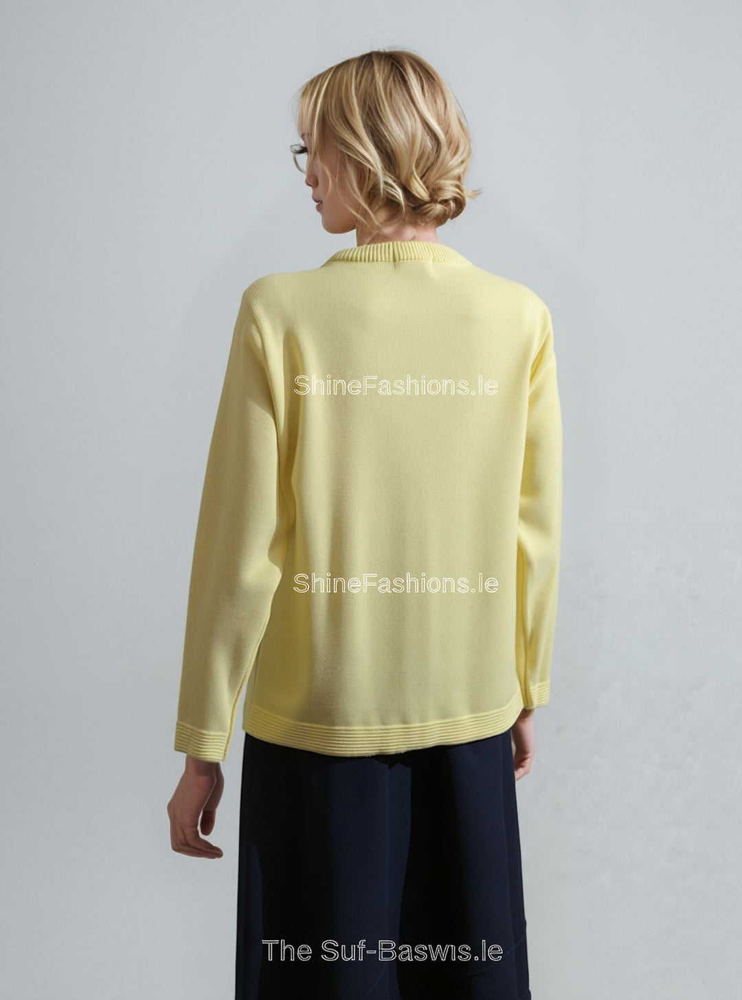 Yellow Round Neck Button Pocket Cardigan