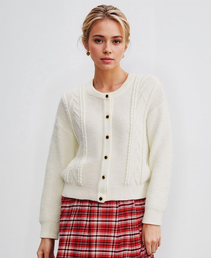 Cream Round Neck Cardigan