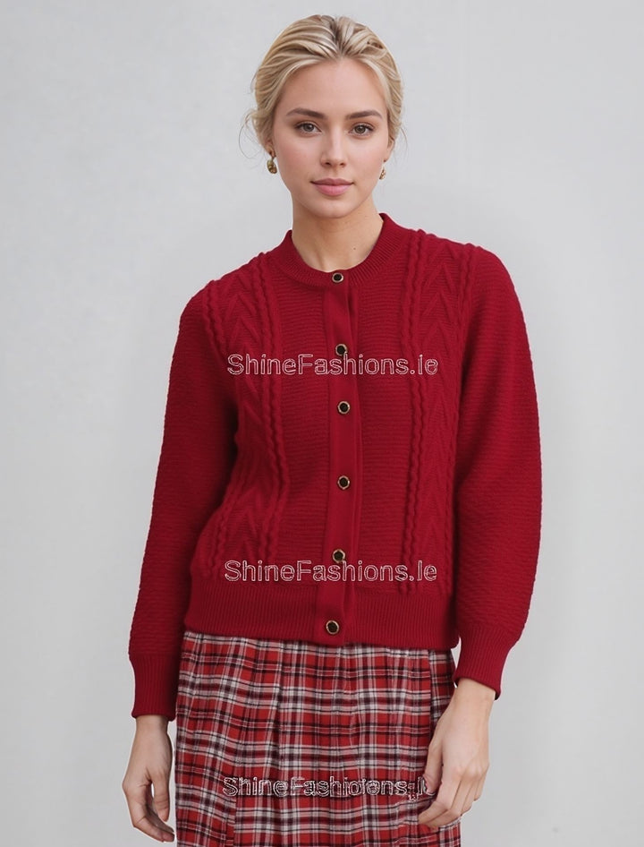 Red Round Neck Cardigan