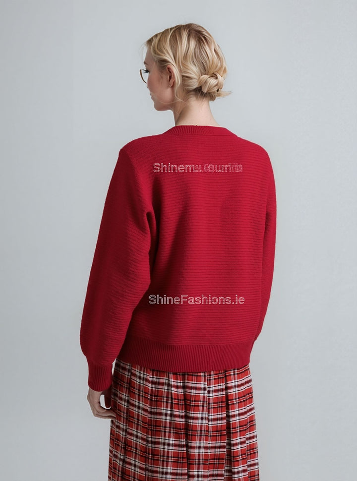 Red Round Neck Cardigan