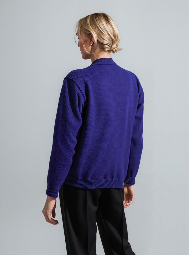 Purple V-Neck Diamond Design Cardigan with Pockets