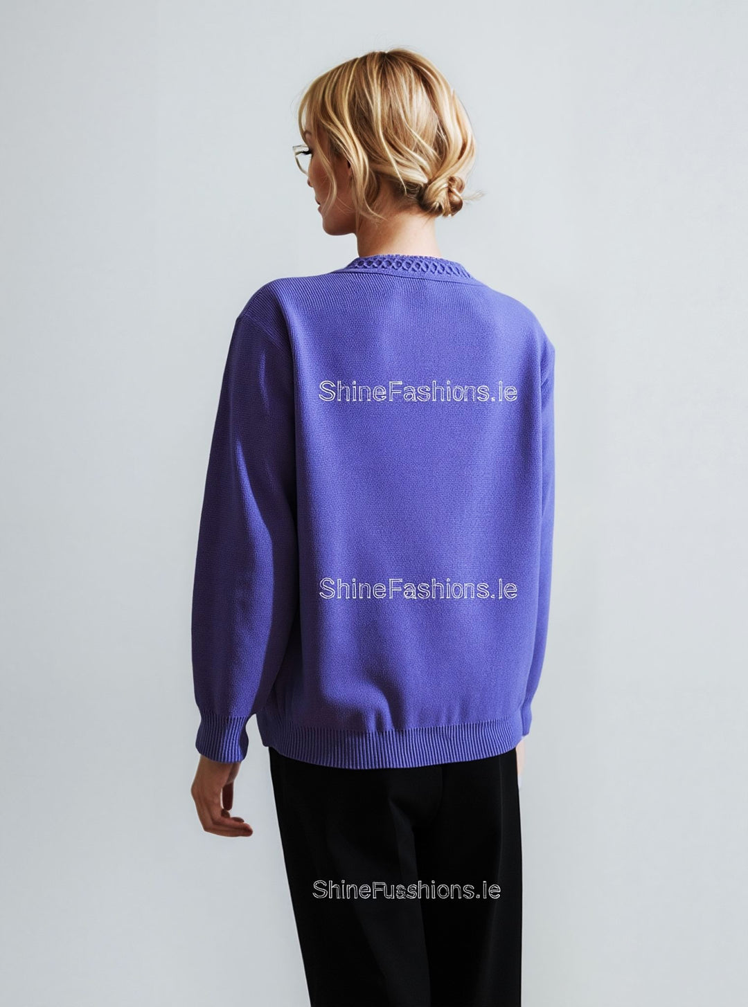 Lavender V-Neck Diamond Design Cardigan with Pockets