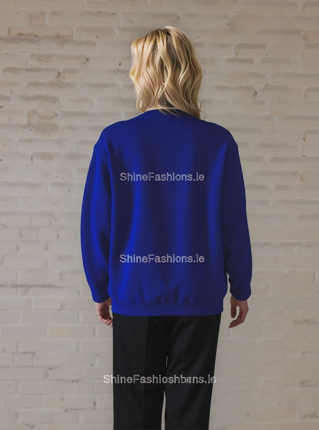 Royal Blue V-Neck Diamond Design Cardigan with Pockets