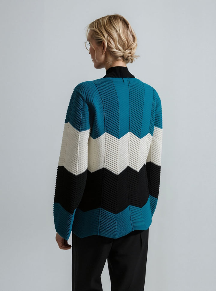 Teal Three Tone Stripe Design Knitted Jumper