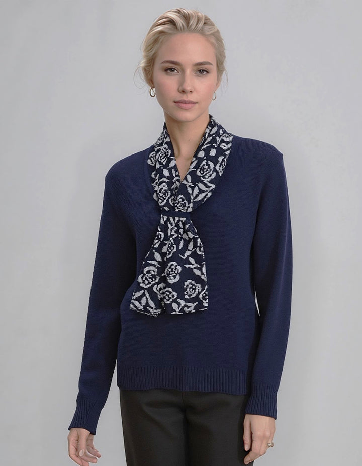 Navy Rose Print Scarf Detail Jumper