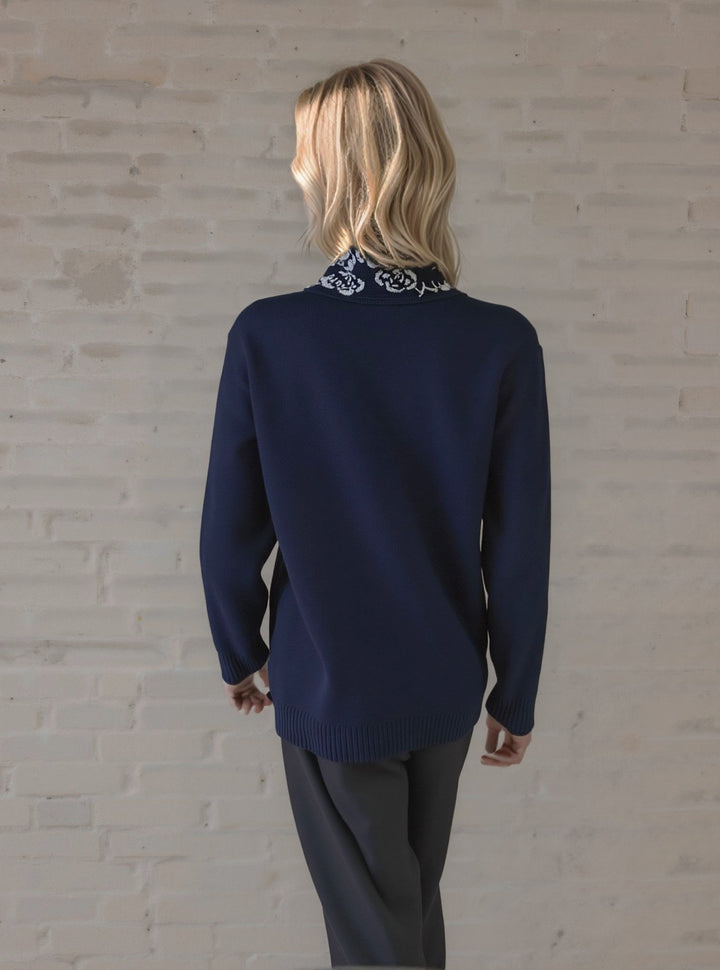 Navy Rose Print Scarf Detail Jumper