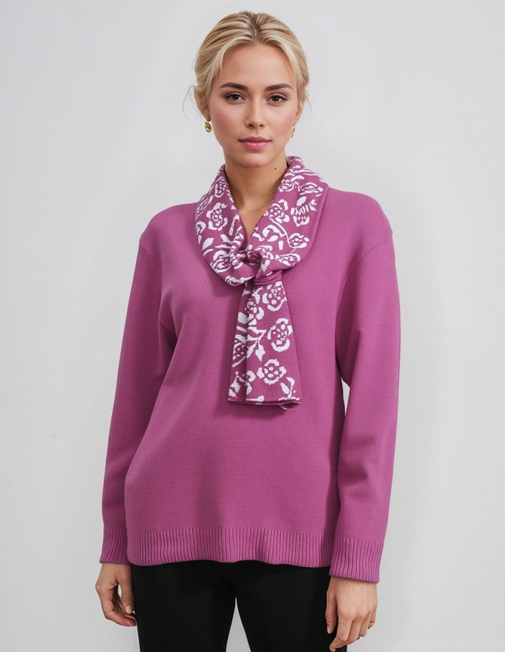 Pink Rose Print Scarf Detail Jumper