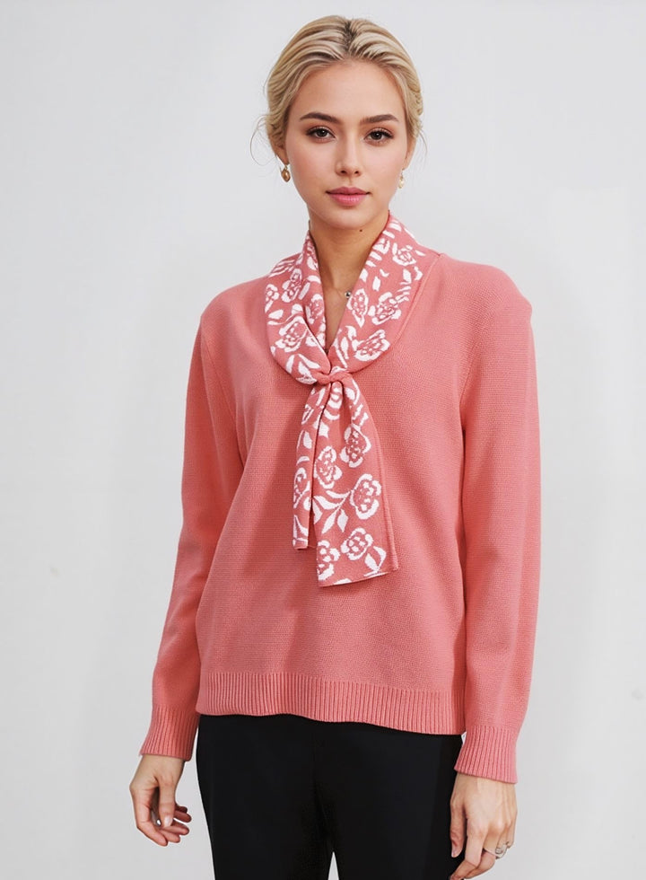 Coral Rose Print Scarf Detail Jumper
