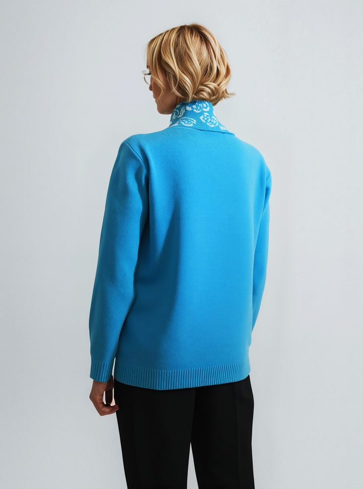 Turquoise Rose Print Scarf Detail Jumper