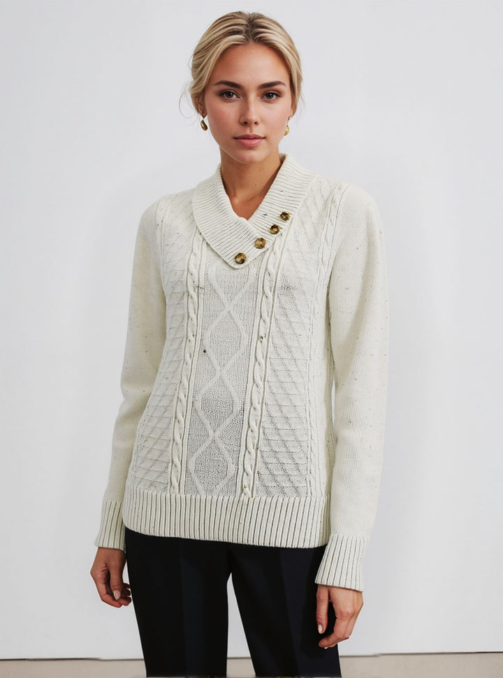 Flax Four Button Cable Knit Jumper