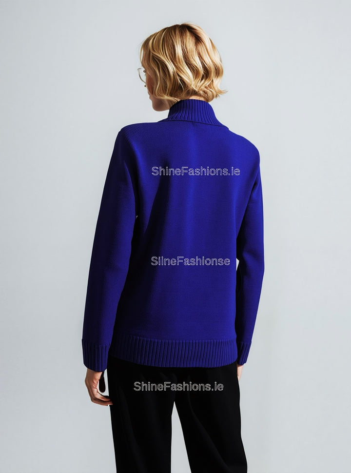 Royal Blue Four Button Cable Knit Jumper