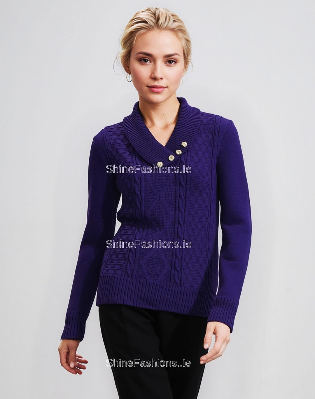 Purple Four Button Cable Knit Jumper