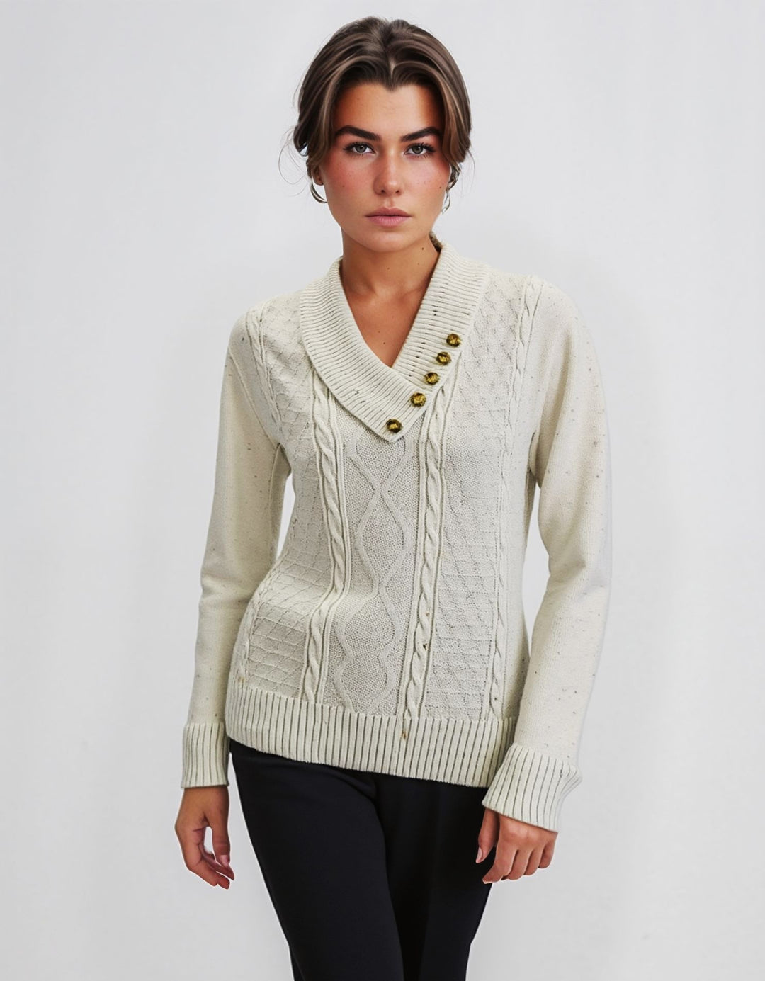 Flax Four Button Cable Knit Jumper