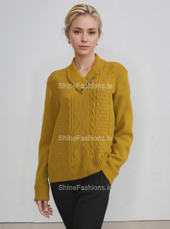 Mustard Four Button Cable Knit Jumper