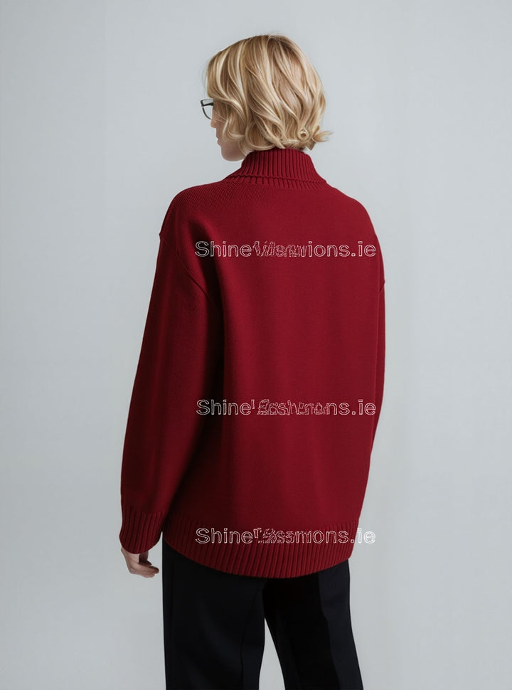 Red Four Button Cable Knit Jumper