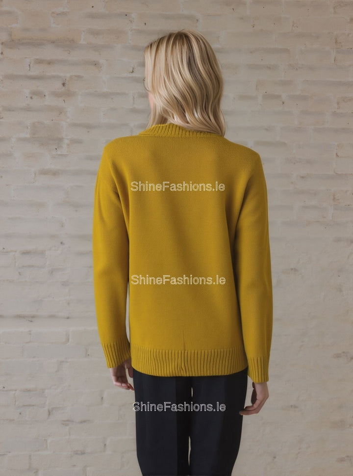 Mustard Four Button Cable Knit Jumper