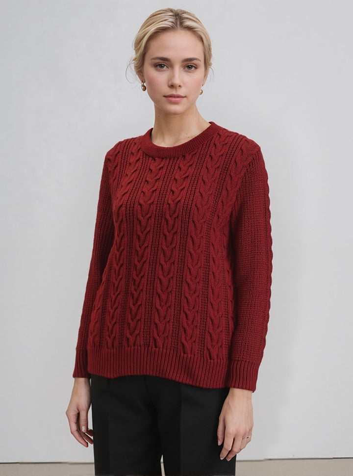 Red Aran Style Cable Knit Jumper
