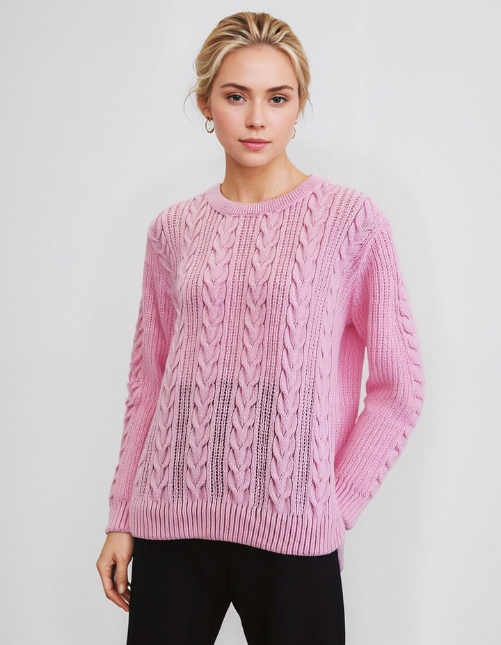 Pink Aran Style Cable Knit Jumper