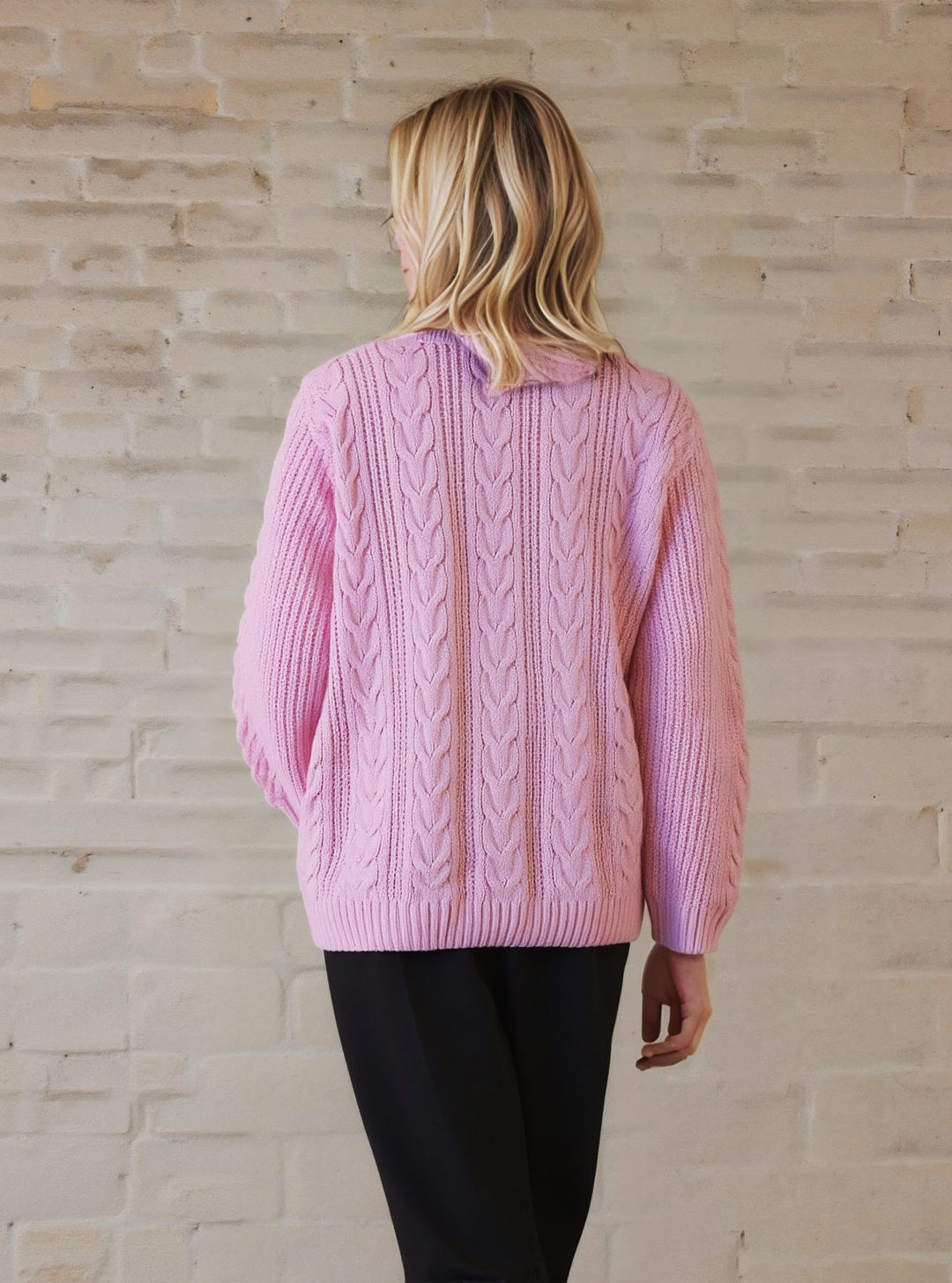 Pink Aran Style Cable Knit Jumper