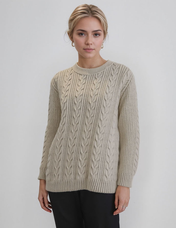 Beige Aran Style Cable Knit Jumper
