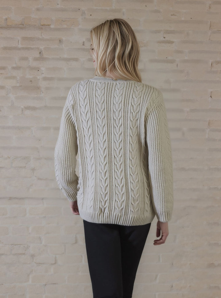Beige Aran Style Cable Knit Jumper