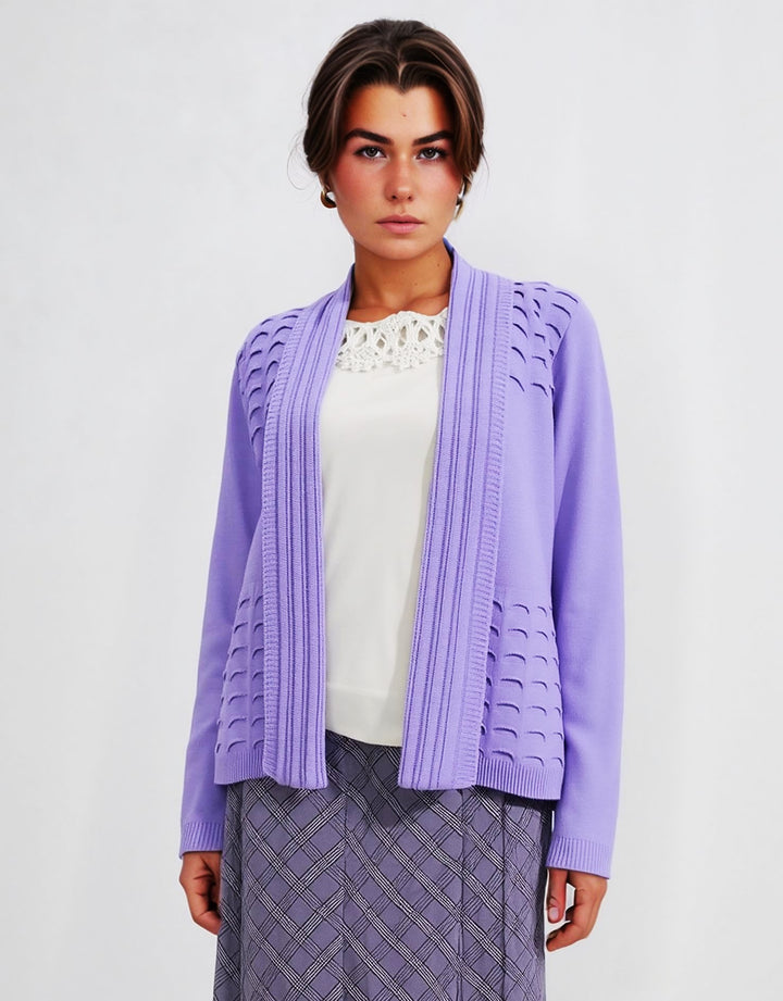 Lavender Scallop Edge to Edge Open Cardigan