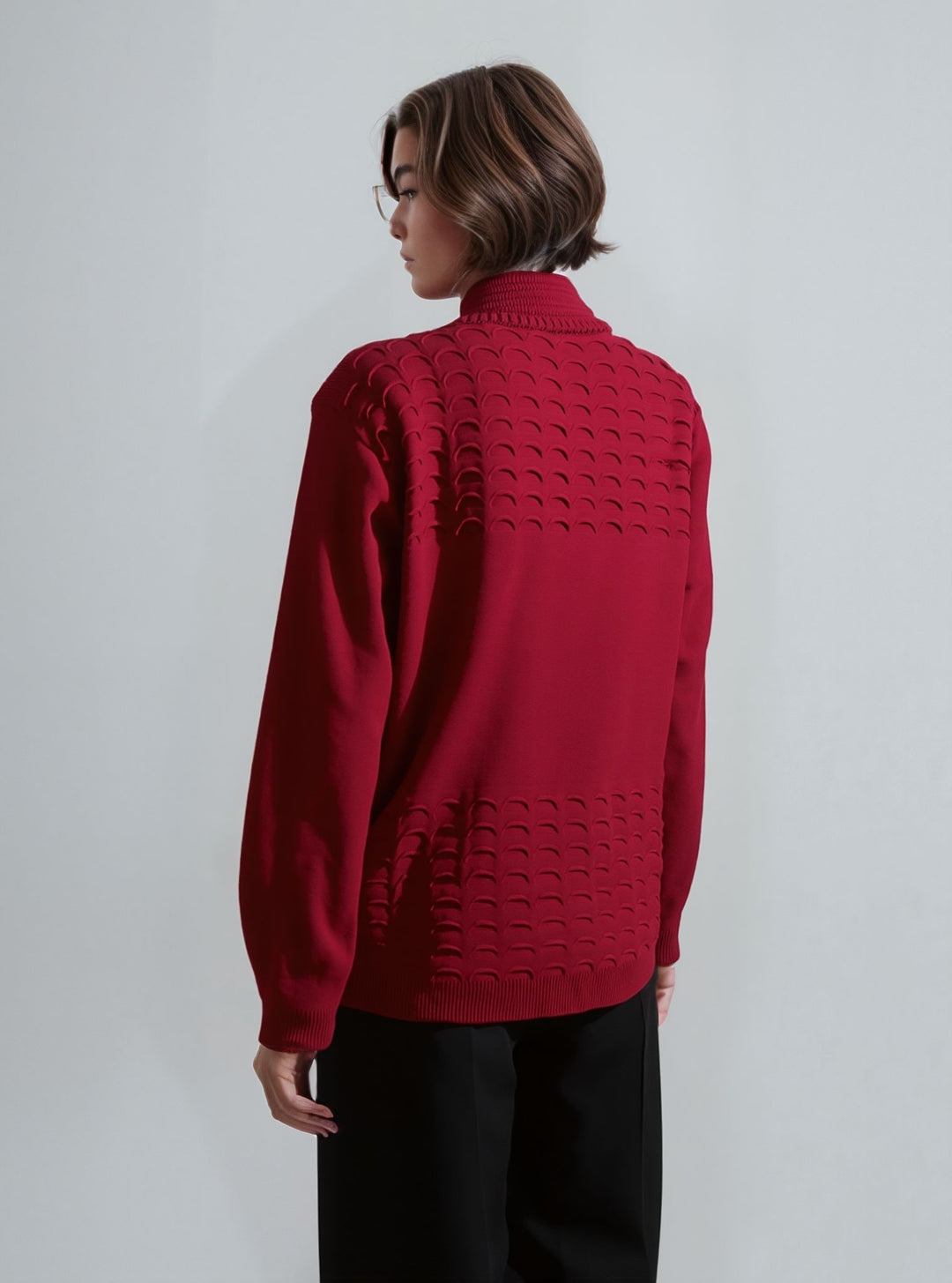 Red Scallop Edge to Edge Open Cardigan