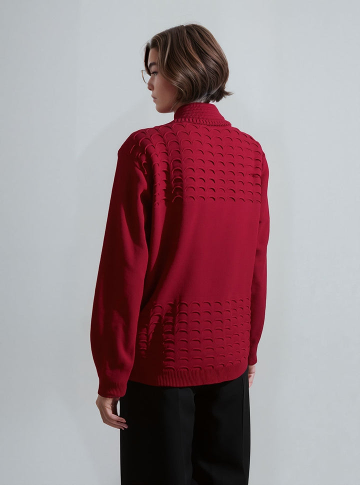 Red Scallop Edge to Edge Open Cardigan