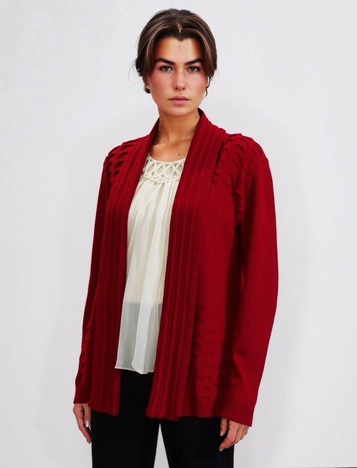 Red Scallop Edge to Edge Open Cardigan
