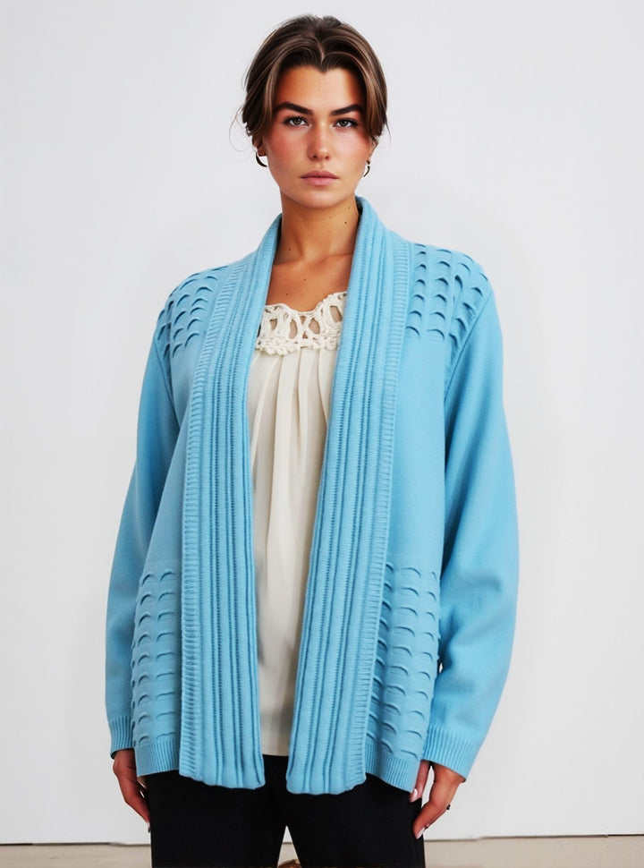 Turquoise Blue Scallop Edge to Edge Open Cardigan