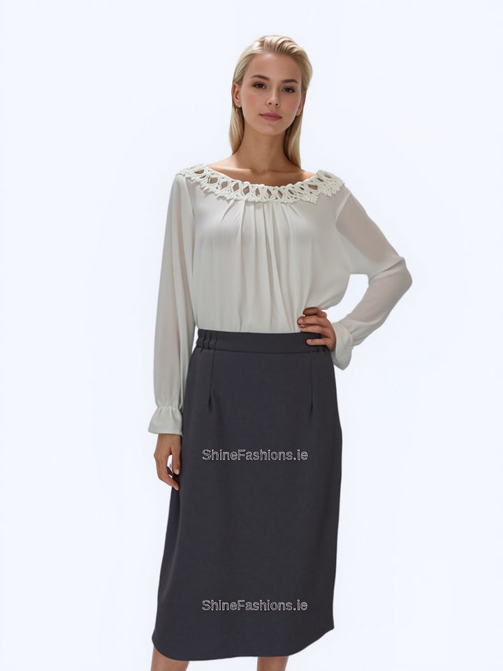 Grey Elasticated Straight Skirt