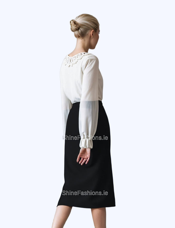 Black Elasticated Straight Skirt