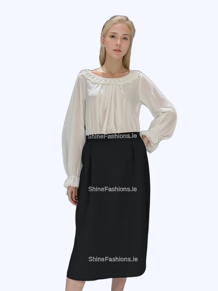 Black Elasticated Straight Skirt