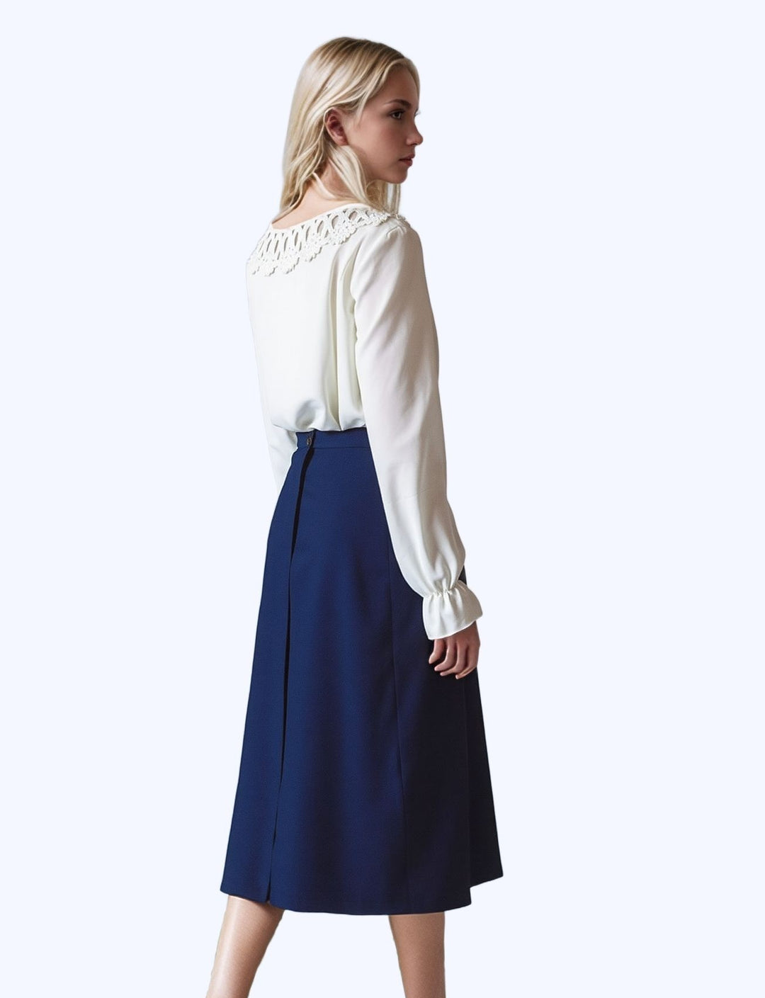 Navy Elasticated Straight Skirt