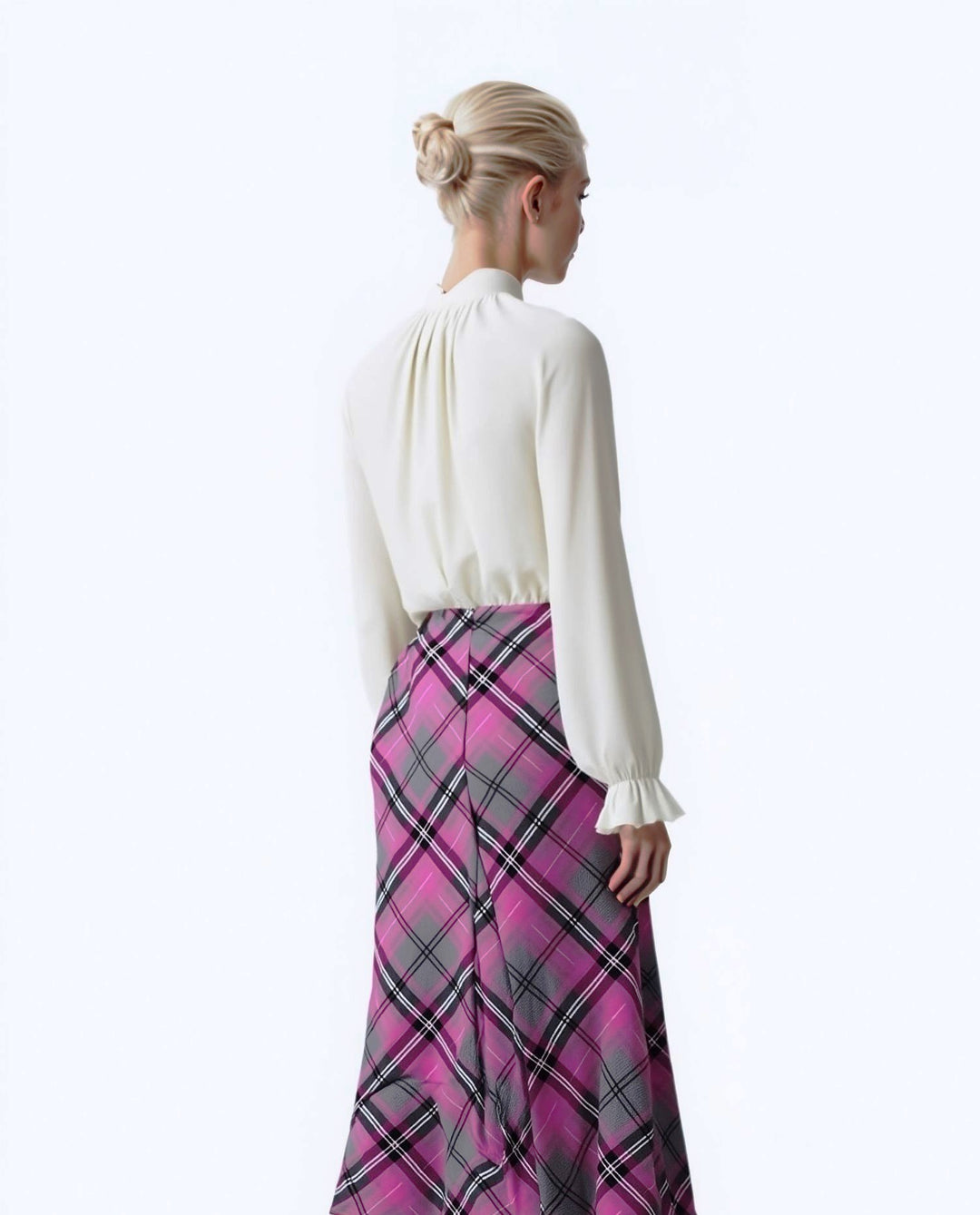 Pink Elasticated Lined A-Line Checked Tartan Skirt