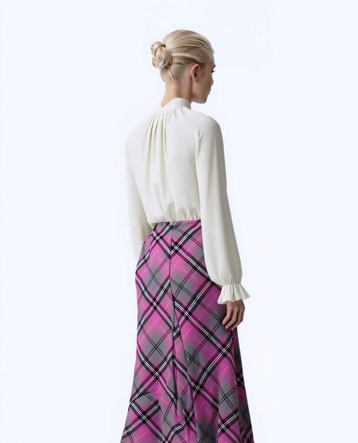 Pink Elasticated Lined A-Line Checked Tartan Skirt