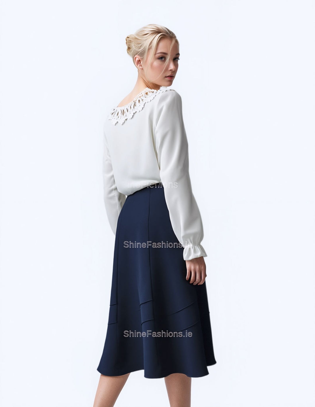 Navy Lined Elasticated A-Line Skirt