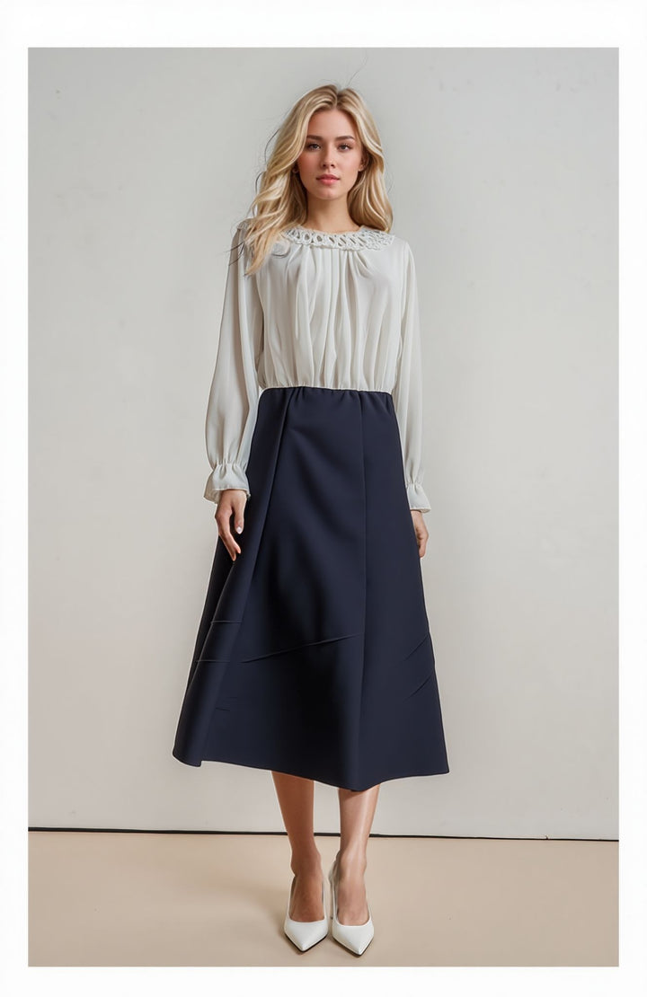 Navy Lined Elasticated A-Line Skirt