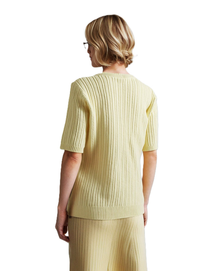 Yellow Ribbed Design Short Sleeve Jumper