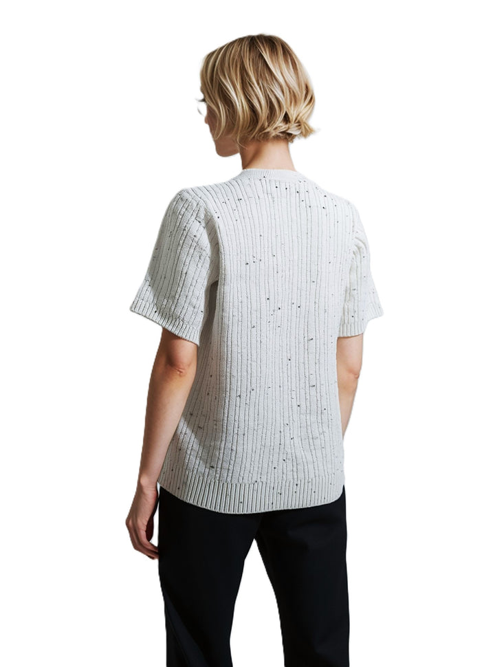 Cream Fleck Patten Ribbed Design Short Sleeve Jumper